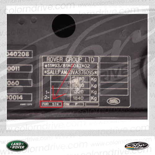 RANGE ROVER paint code label example 1